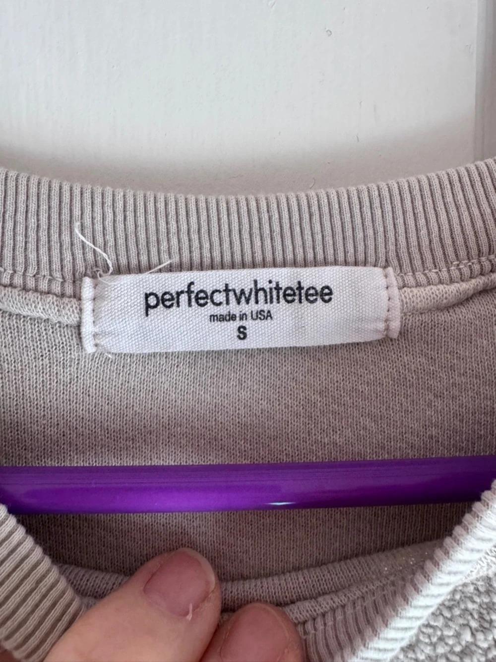 Perfect White Tee Cozy Terry Sweatshirt Beige Crewneck Pullover Size S - Picture 4 of 6